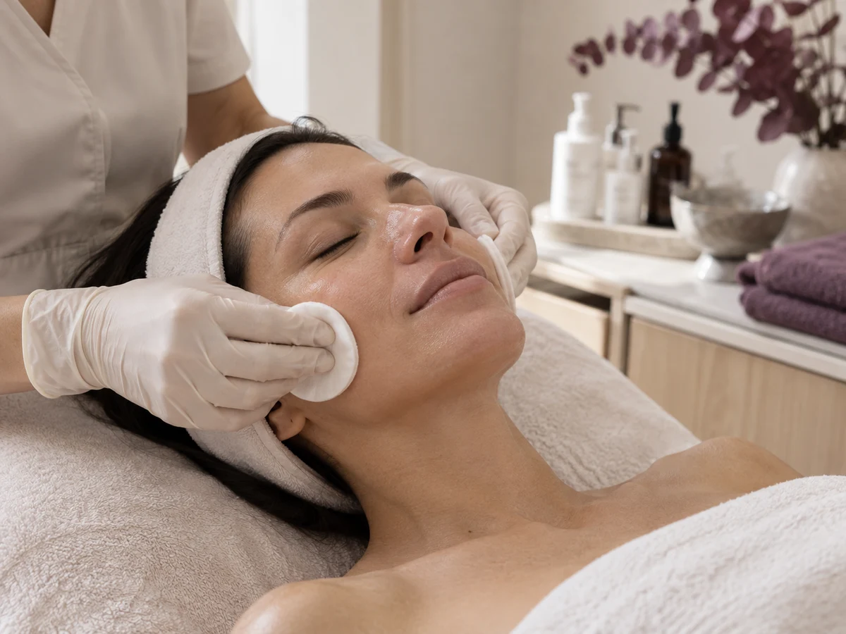 Limpeza facial suave com algodão — imagem ilustrativa gerada por IA