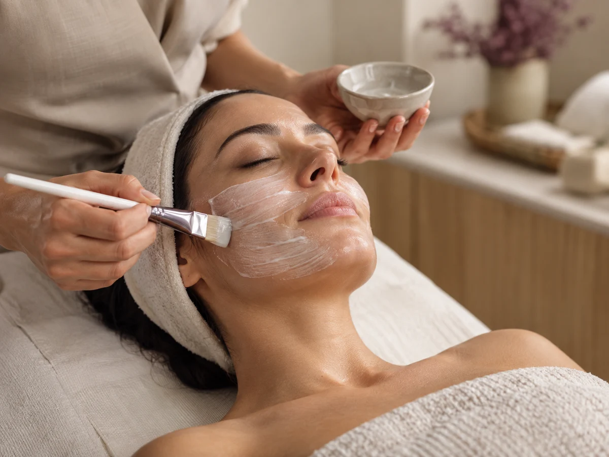 Aplicação de máscara facial hidratante — imagem ilustrativa gerada por IA